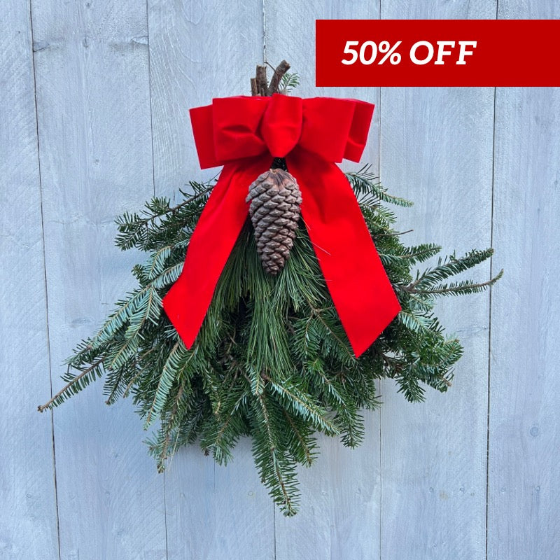 Mixed Evergreen Swag With Red Bow