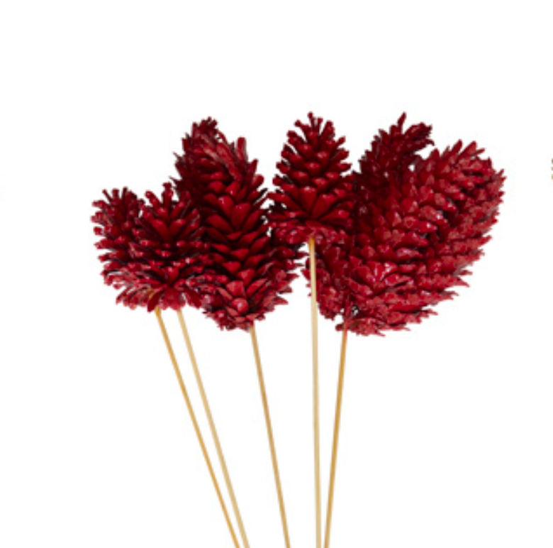 Red Painted Pine Cone Picks - 3 pack