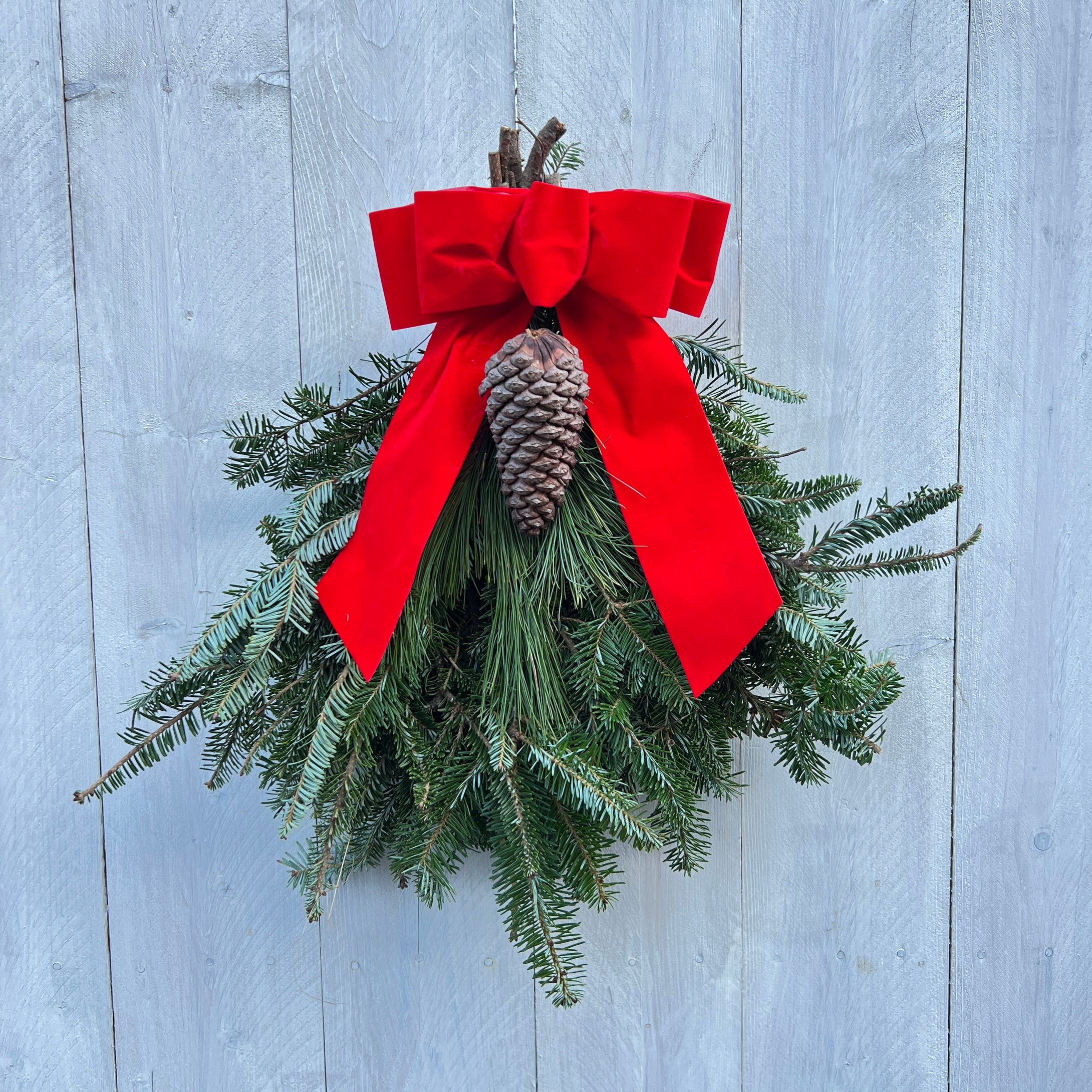 Mixed Evergreen Swag With Red Bow