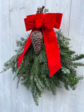 Load image into Gallery viewer, Mixed Evergreen Swag With Red Bow
